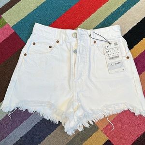 NWT zara white denim high waist shorts